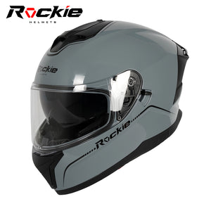 Rockie helmet R4 (Plain) Motocycle Dual Visor Full Face Helmet(Grey)