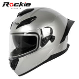 Rockie helmet R10 (Plain) Motocycle Dual Visor Full Face Helmet(Silver)