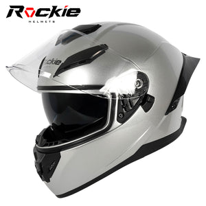 Rockie helmet R10 (Plain) Motocycle Dual Visor Full Face Helmet(Silver)