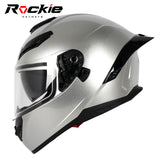 Rockie helmet R10 (Plain) Motocycle Dual Visor Full Face Helmet(Silver)