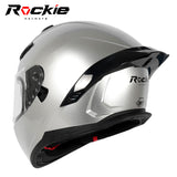 Rockie helmet R10 (Plain) Motocycle Dual Visor Full Face Helmet(Silver)