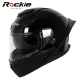 Rockie helmet R10 (Plain) Motocycle Dual Visor Full Face Helmet(Black)