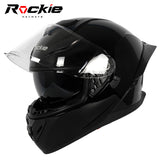 Rockie helmet R10 (Plain) Motocycle Dual Visor Full Face Helmet(Black)
