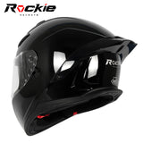 Rockie helmet R10 (Plain) Motocycle Dual Visor Full Face Helmet(Black)