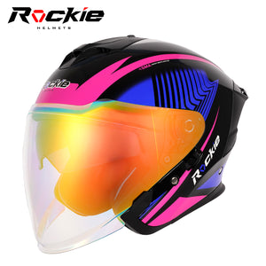 Rockie helmet R3(Assassin) Motocycle Dual Visor Open Face Helmet (Black Pink Blue)