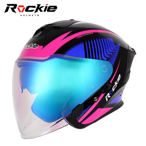 Rockie helmet R3(Assassin) Motocycle Dual Visor Open Face Helmet (Black Pink Blue)