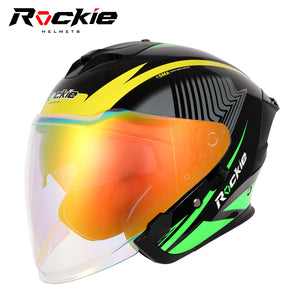Rockie helmet R3(Assassin) Motocycle Dual Visor Open Face Helmet(Black Yellow Green)