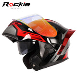 Rockie helmet R5 (Asics) Motocycle Dual Visor Flip up helmets Modular Helmet(Black Red)
