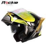 Rockie helmet R5 (Asics) Motocycle Dual Visor Flip up helmets Modular Helmet(Black Yellow)
