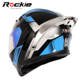 Rockie helmet R5 (Asics) Motocycle Dual Visor Flip up helmets Modular Helmet(Black Bue)