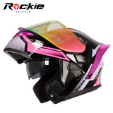 Rockie helmet R5 (Asics) Motocycle Dual Visor Flip up helmets Modular Helmet(Black Pink)