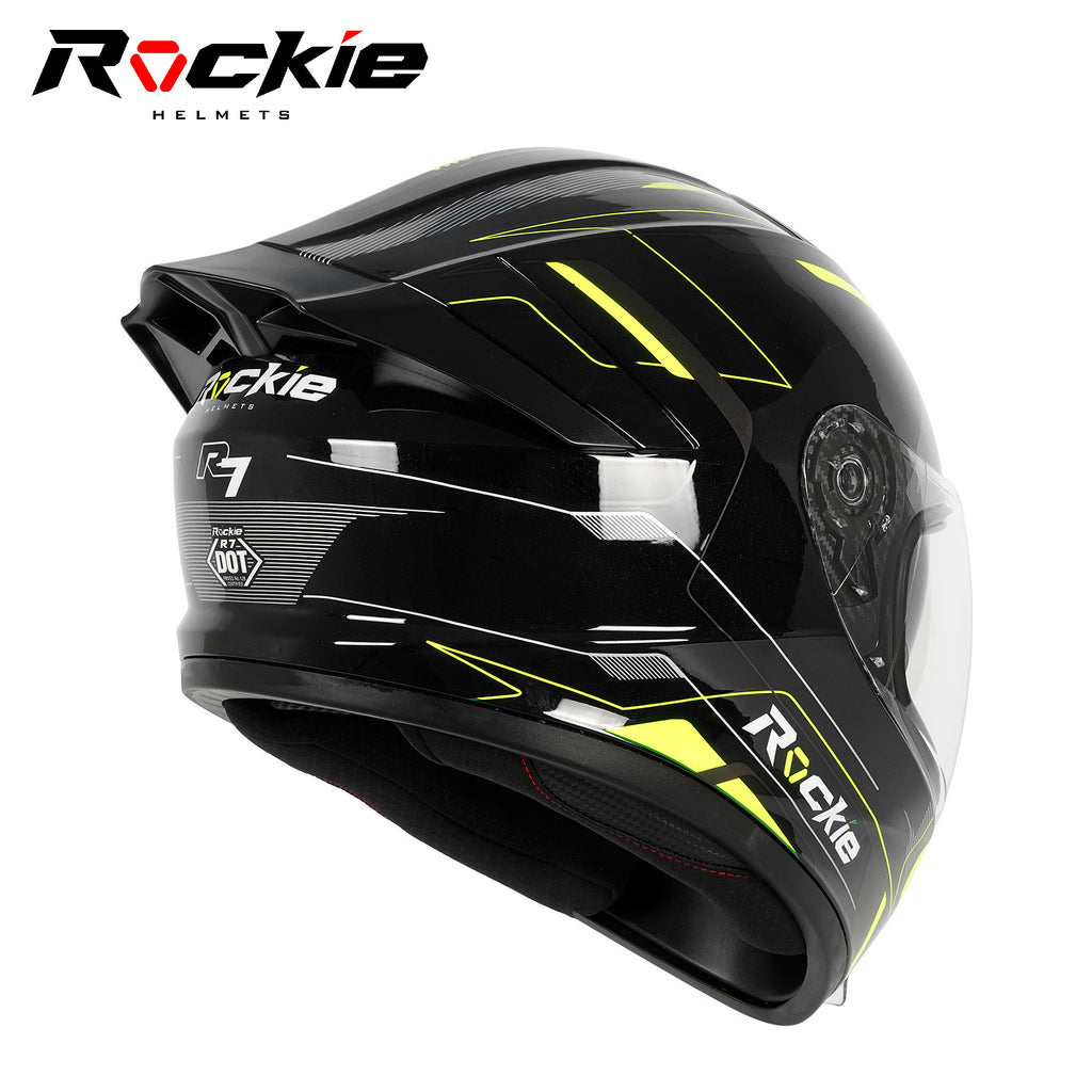 black yellow motorcycle helmet Rockie helmet R7(Navigator) Motocycle Dual Visor Full Face Helmet(Blac – Rockie Helmets