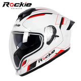 Rockie helmet R7(Navigator) Motocycle Dual Visor Full Face Helmet(White Red)