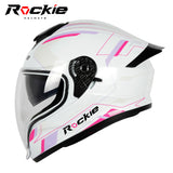 Rockie helmet R7(Navigator) Motocycle Dual Visor Full Face Helmet(White Pink)