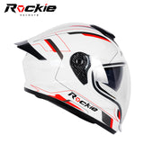 Rockie helmet R7(Navigator) Motocycle Dual Visor Full Face Helmet(White Red)