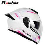 Rockie helmet R7(Navigator) Motocycle Dual Visor Full Face Helmet(White Pink)