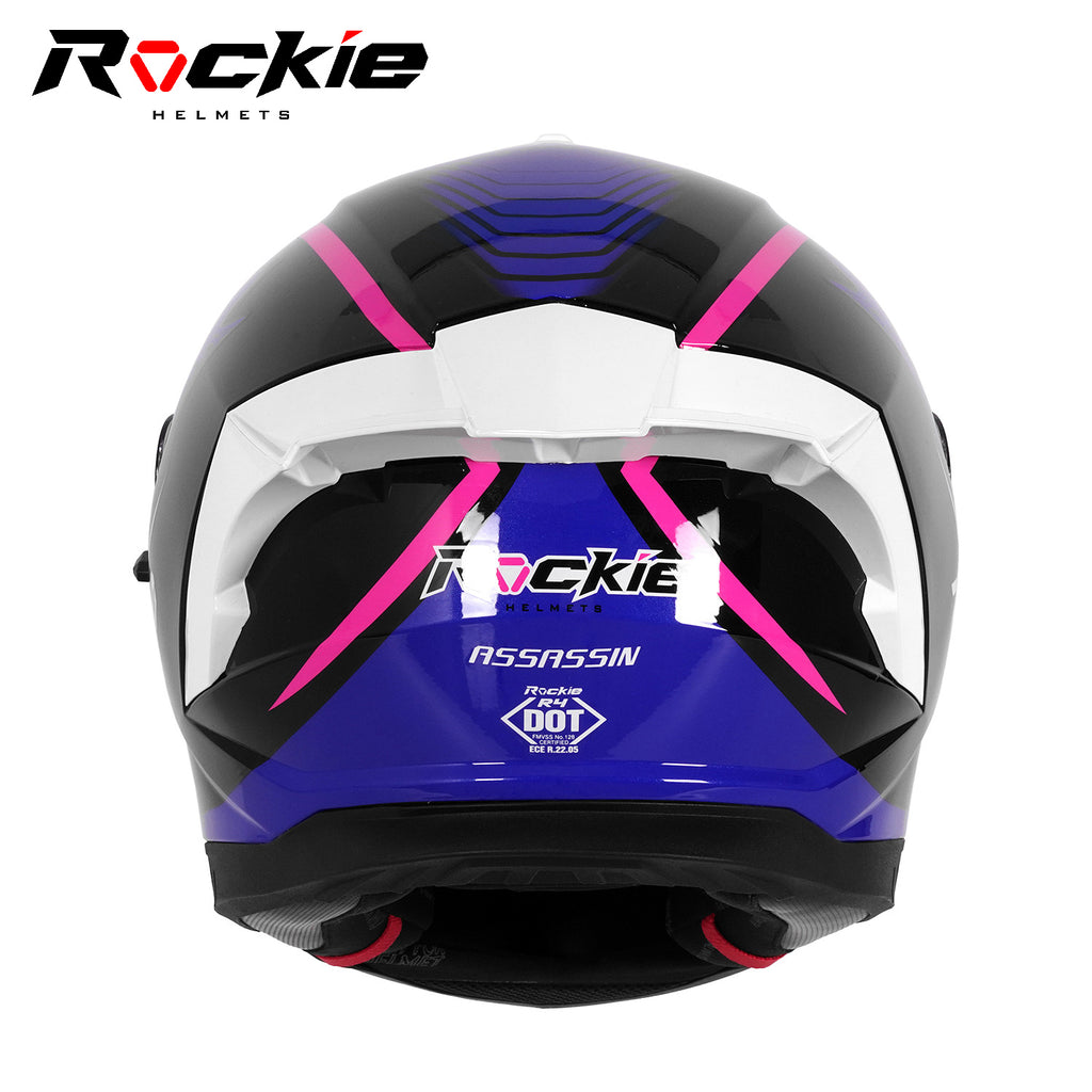 custom purple full face motorcycle helmets Rockie helmet R4 (Assassin) Motocycle Dual Visor Full Face Helmet(Blac – Rockie Helmets