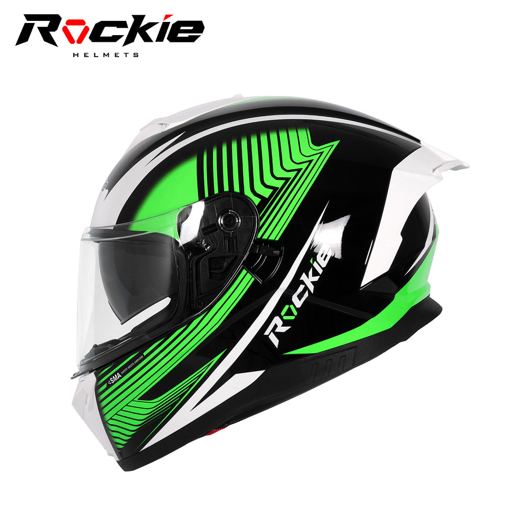 black and green motorcycle helmets Rockie helmet R4 (Assassin) Motocycle Dual Visor Full Face Helmet(Blac – Rockie Helmets