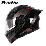 Rockie helmet R5 (Classic) Motocycle Dual Visor Flip up helmets Modular Helmet(Black Red)