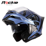 Rockie helmet R5 (Classic) Motocycle Dual VisorFlip up helmets Modular Helmet (Blue)