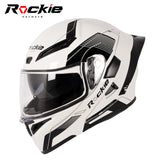 Rockie helmet R5 (Classic) Motocycle Dual Visor Flip up helmets Modular Helmet (White)