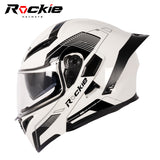 Rockie helmet R5 (Classic) Motocycle Dual Visor Flip up helmets Modular Helmet (White)