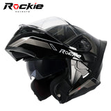 Rockie helmet R5 (Classic) Motocycle Dual Visor Flip up helmets Modular Helmet(Black)