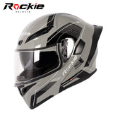 Rockie helmet R5 (Classic) Motocycle Dual VisorFlip up helmets Modular Helmet (Grey)