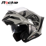 Rockie helmet R5 (Classic) Motocycle Dual VisorFlip up helmets Modular Helmet (Grey)