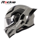 Rockie helmet R5 (Classic) Motocycle Dual VisorFlip up helmets Modular Helmet (Grey)