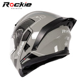 Rockie helmet R5 (Classic) Motocycle Dual VisorFlip up helmets Modular Helmet (Grey)