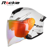 Rockie helmet R6 Motocycle Dual Visor Open Face Helmet(White)