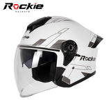 Rockie helmet R6 Motocycle Dual Visor Open Face Helmet(White)