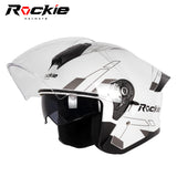 Rockie helmet R6 Motocycle Dual Visor Open Face Helmet(White)