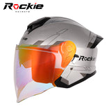 Rockie helmet R6 Motocycle Dual Visor Open Face Helmet(Silver)