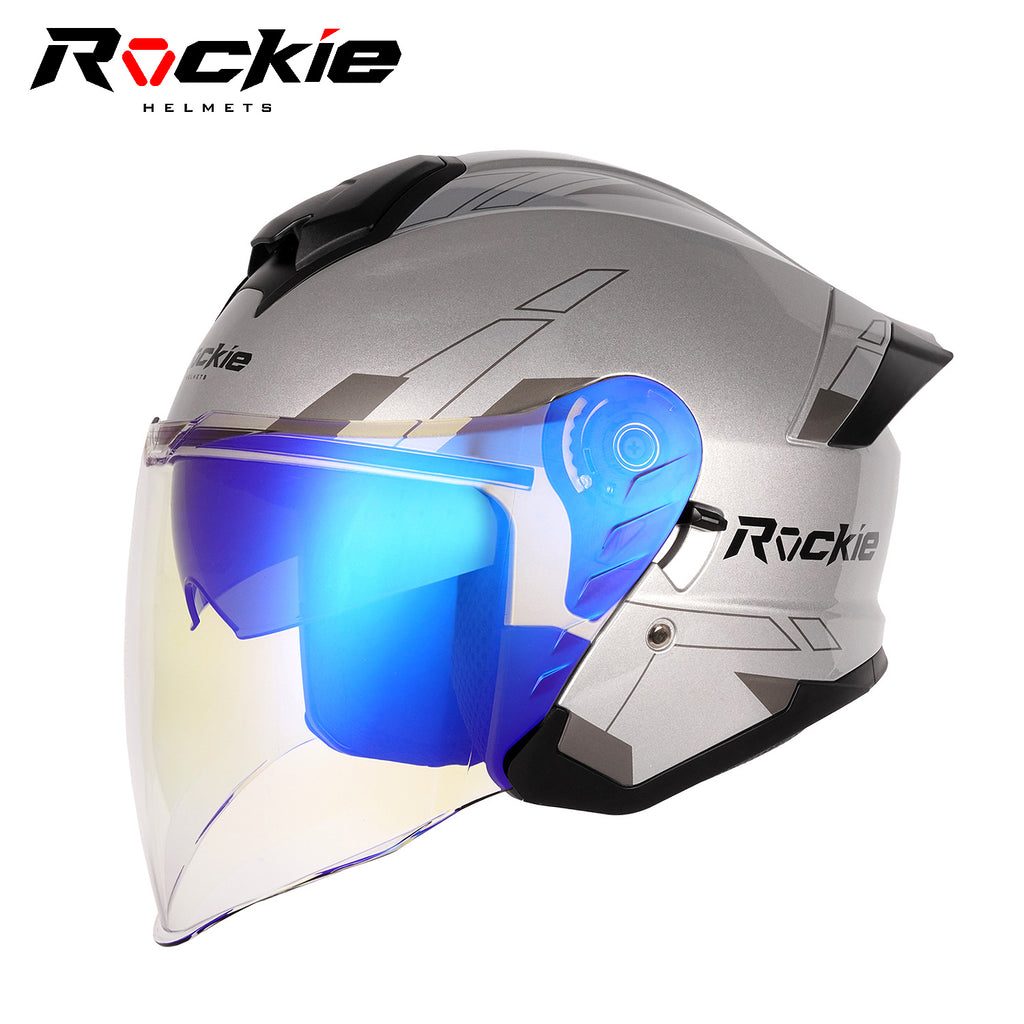 Rockie helmet R6 Motocycle Dual Visor Open Face Helmet(Silver) – Rockie Helmets