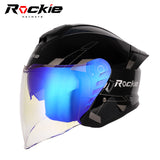 Rockie helmet R6 Motocycle Dual Visor Open Face Helmet(Black)