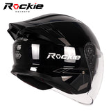 Rockie helmet R6 Motocycle Dual Visor Open Face Helmet(Black)