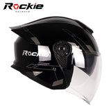 Rockie helmet R6 Motocycle Dual Visor Open Face Helmet(Black)